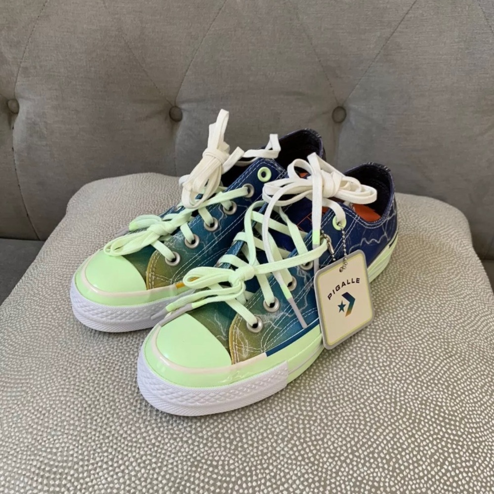 Converse Low Top Sneakers in Neon Green, Blue, Black